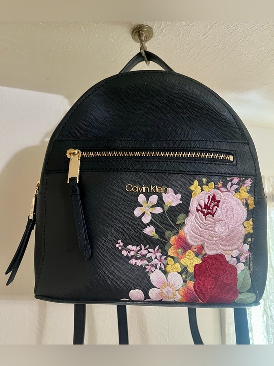 Calvin Klein Handbags - Calvin Klein Black Floral Mini Backpack with Gold Hardware